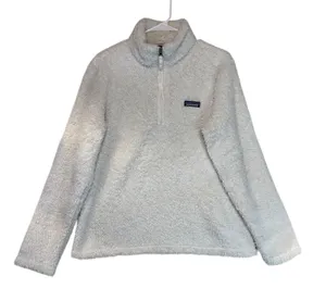 Patagonia Women's Fuzzy Fleece Pullover Sweatshirt White Gray‎ Size L thumbnail 1