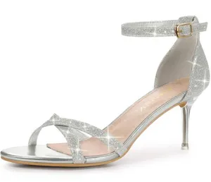 Allegra K Sandals Womens 11 Silver Glitter‎ Strap Stiletto Heels Open Toe NEW thumbnail 1