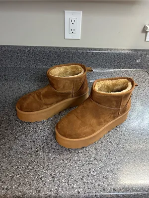 SHEIN Chestnut Faux Suede Faux Fur Platform Ankle Slippers thumbnail 3