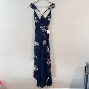 NWT Lulus All Mine Navy Blue‎ Floral Print High-Low Wrap Dress SMALL thumbnail 6