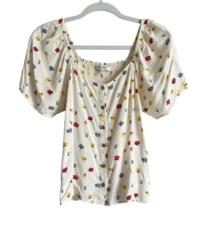 Madewell Seamed‎ Button Down Colorful Floral Confetti Short Sleeve Blouse Small thumbnail 1