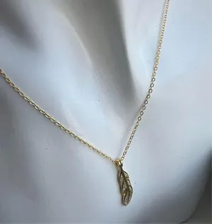 18k gold filled 925 Sterling silver necklace feather pendant link chain thumbnail 4