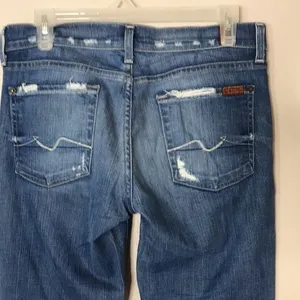 7 for all mankind distressed medium wash bootcut denim long denim jeans size 28‎ thumbnail 10