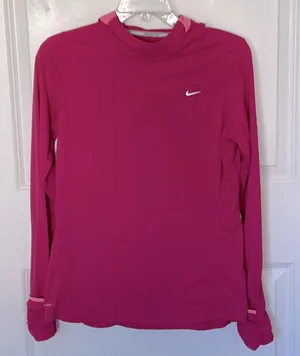Nike Running Pink Pullover Hoodie Tee Medium Activewear Workout thumbnail 1