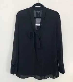 NWT Sheer Black Tie Neck Blouse thumbnail 1