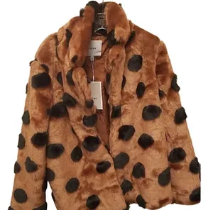 ICHI GINGERBREAD BROWN Faux Fur Coat With Abstract Accents Sz 40 Large NWT thumbnail 4