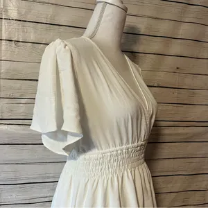 Altar'd State White Smocked-Waist V-Neck Mini Dress thumbnail 4