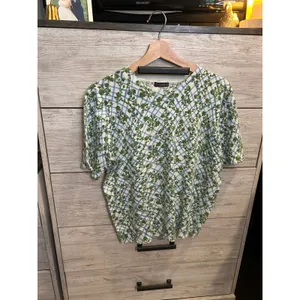 Vince Camuto Womens Green Floral Blue Lattice Short Sleeve Knit Sweater XL NWT thumbnail 2
