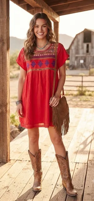 Entro Red Boho Embroidered Peasant Tunic Dress – Size Small thumbnail 1