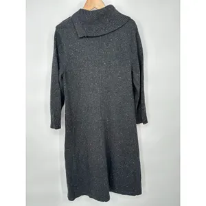 Talbots Sweater Dress Large Gray Speckled Button Cowl Neck Minimalist‎ Career thumbnail 3