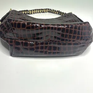 Antonio Melani Brown Patent Leather Croc Embossed Woven Chain Handle Bag thumbnail 7