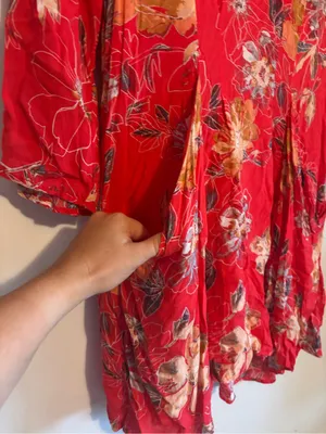 Free People Pink Red Floral Eyes On Your Floral Trapeze Dress w Pockets thumbnail 8