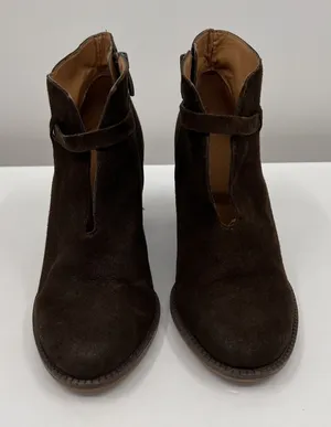 Franco Sarto Ankle Boots Womens 8.5 Brown Suede Block Heel Zip Booties Bohemian thumbnail 1