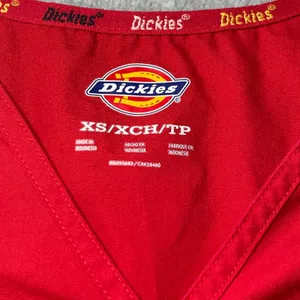 Dickies Scrub Top Women's Sz XS Red Mock Wrap Empire Waist‎ Medical Nursing Work thumbnail 5