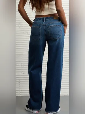 American Eagle Outfitters Mid-Rise Straight Leg Jeans Stove Pipe Dark Blue Wash thumbnail 2