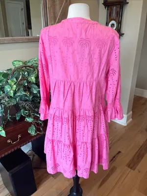 crown & ivy Bright Pink Eyelet Tiered Midi Dress thumbnail 7