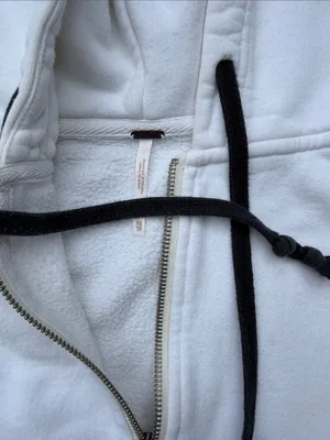 Free People oversized White quarter Zip-Up Hoodie with Black Drawcords thumbnail 3