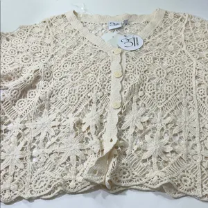 Cream Lace Crochet Blouse Size M thumbnail 12