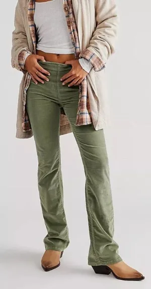 We The Free NWT Free People High Waisted Corduroy Pants Size 28 Green thumbnail 1