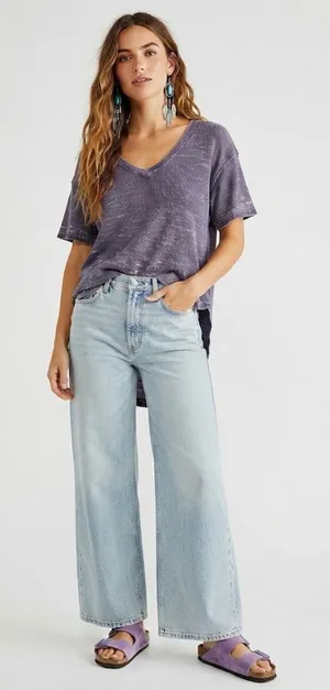 We The Free FP Thermal V-Neck High Low Acid Wash Tee XS thumbnail 1