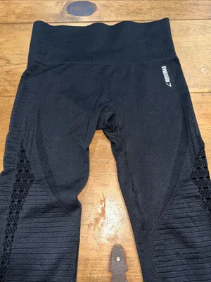 Gymshark Black Seamless 7/8 Leggings Cutout Mesh Ribbed High Waist XS thumbnail 3
