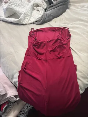 Sleeveless Ruched Burgundy Maxi Dress with Spaghetti Straps thumbnail 3