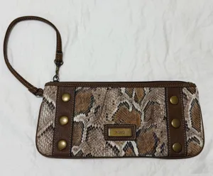XOXO Snakeskin Print Wristlet Clutch Brown‎ Faux Leather Studded Bag Y2K thumbnail 1