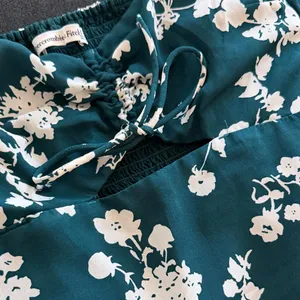 Abercrombie & Fitch Teal Floral Ruched Sweetheart Crop Top thumbnail 3