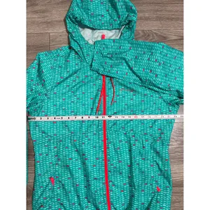 Columbia Womens Windbreaker L Teal Pink Geometric Full Zip Hooded Jacket Rain thumbnail 5