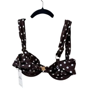 Vacay Swimwear Rhodes Polka Dot Bikini Top Chocolate Brown White Small NWT thumbnail 5