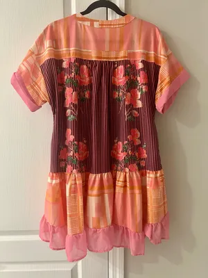 Floral Print Short Sleeve V-Neck Ruffled Hem Loose Mini Dress with Pockets M thumbnail 4