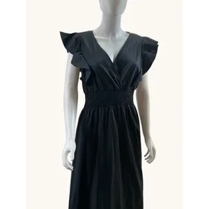 Molly Bracken Black Cotton Ruffle Maxi Dress Smocked Waist V-Neck‎ Size M thumbnail 5