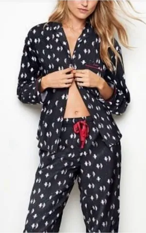 VTG Victoria's Secret The Dreamer Flannel Pj Set tuxedo Penguin Holiday cozy SM thumbnail 1