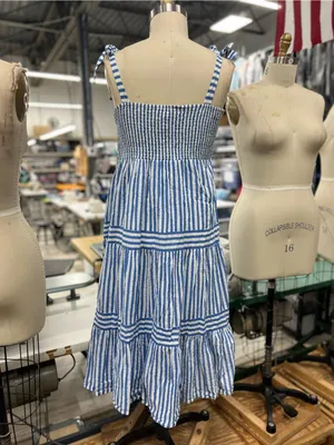 Blue and white striped midi dress with tie straps L thumbnail 4