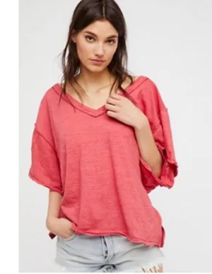 We The Free Oversized Boxy Deep V Neck Short Sleeve Relaxed T Shirt thumbnail 1