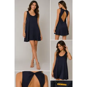 Alice + Olivia Silk Mini Dress‎ Navy Blue - Size Small Petite thumbnail 2