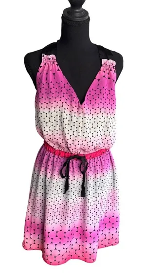 I Heart Ronson Pink Ombre Geometric Halter Mini Dress Womens‎ Medium Indie thumbnail 1