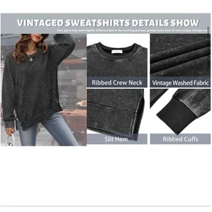 NWT ~ Distressed Black Oversized Sweatshirt Side Splits & Long Sleeve ~ LARGE thumbnail 4