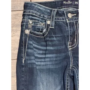 Miss Me Mid-Rise Bootcut Jeans Dark Wash Embellished Cross Wings Y2K BKE 25x28 thumbnail 5