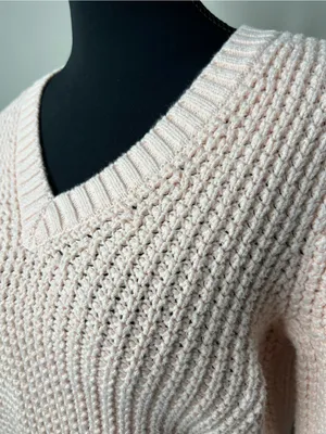 J.Crew Preppy & Cozy Women's V-Neck Waffle Knit Sweater in Soft Pink Small thumbnail 2