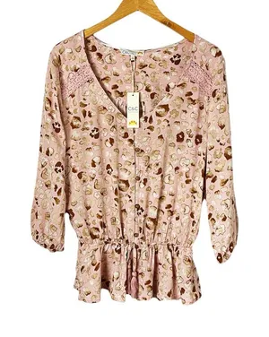 C&C California Light Pink‎ Print Top Size Large New thumbnail 1