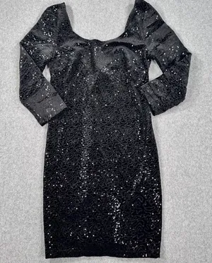 Mimi Chica Low Back Black Velvet Sequin Dress Size Medium 3/4 Sleeve Sheath New thumbnail 1