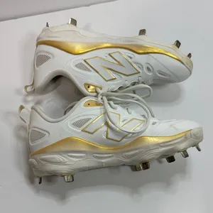 New Balance VELOv4 Women's White and Gold Athletic Sneakers Softball thumbnail 6