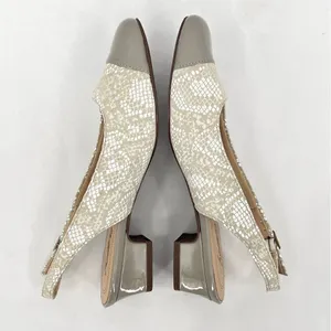 Trotters Dea Light Grey Snake Leather Patent Square Cap Toe Slingback Pump 6.5 thumbnail 5