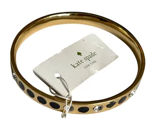 Kate Spade Bangle Bracelet Womens OS Gold Black Polka Dot Crystal‎ Enamel Spade thumbnail 1