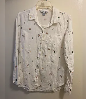 Old Navy Womens Button Up Shirt M Medium Bust 38” White Cocktails Drinks Print thumbnail 1