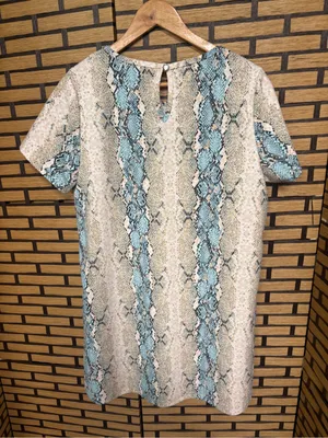 Entro tan and blue snakeskin print shift dress size large thumbnail 2