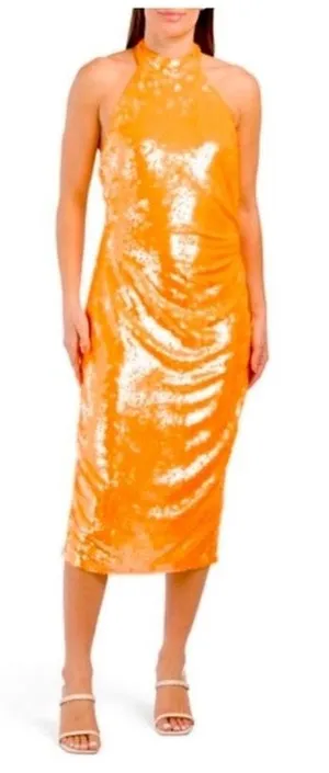 NWT Caroline Constas‎ Orange Sequin Halter Midi Dress Size S thumbnail 1