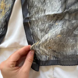 Vintage Jones New York Scarf Grey Gold Metallic Abstract Sheer 100% Silk Luxury thumbnail 3