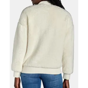 Time and Tru Womens Jacket Size S Winter White Fleece Bomber Midweight Zip Up thumbnail 2